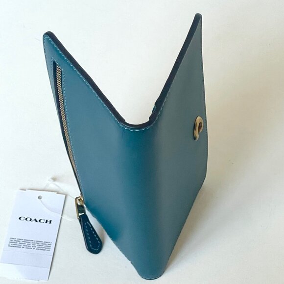 Coach Essential Slim Wallet Marine Blue Calf Leather Phone Wristlet Women’s - Picture 7 of 10